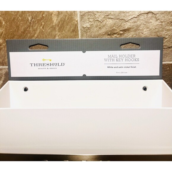 Threshold Classic Mail Holder w/Key Hooks- White/Satin Nickel NEW - Picture 4 of 5
